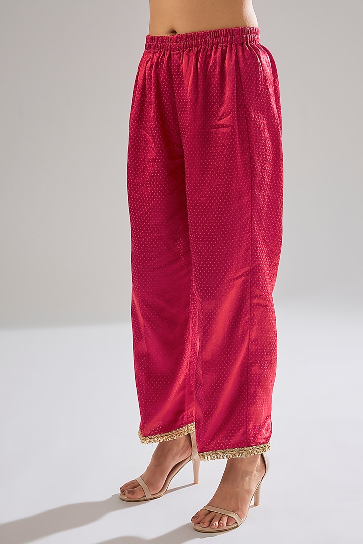 Dark Fuchsia Chanderi Hand Embroidered Kurta Set by Sareeka H & Mukkta Dograa at Pernia's Pop Up Shop