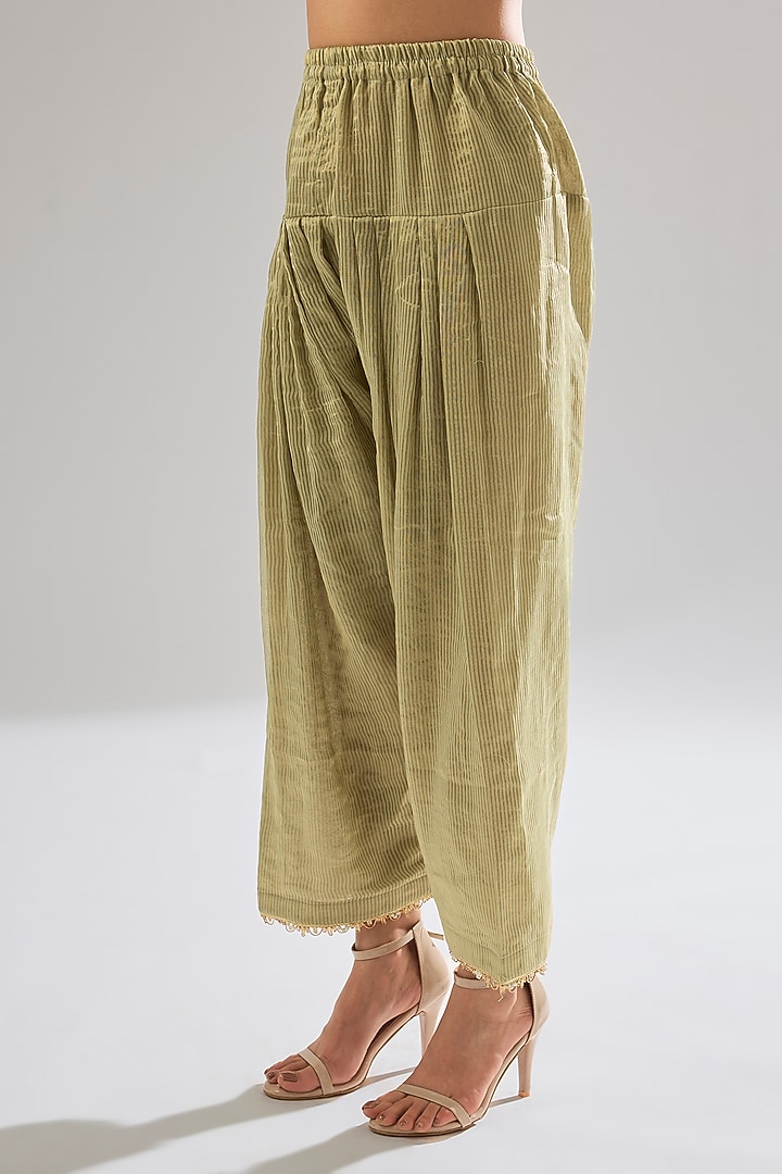 Sage Green Chanderi Hand Embroidered Kurta Set by Sareeka H & Mukkta Dograa at Pernia's Pop Up Shop