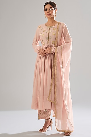 Nude Pink Cotton Gota Work Kurta Set by Sareeka H & Mukkta Dograa