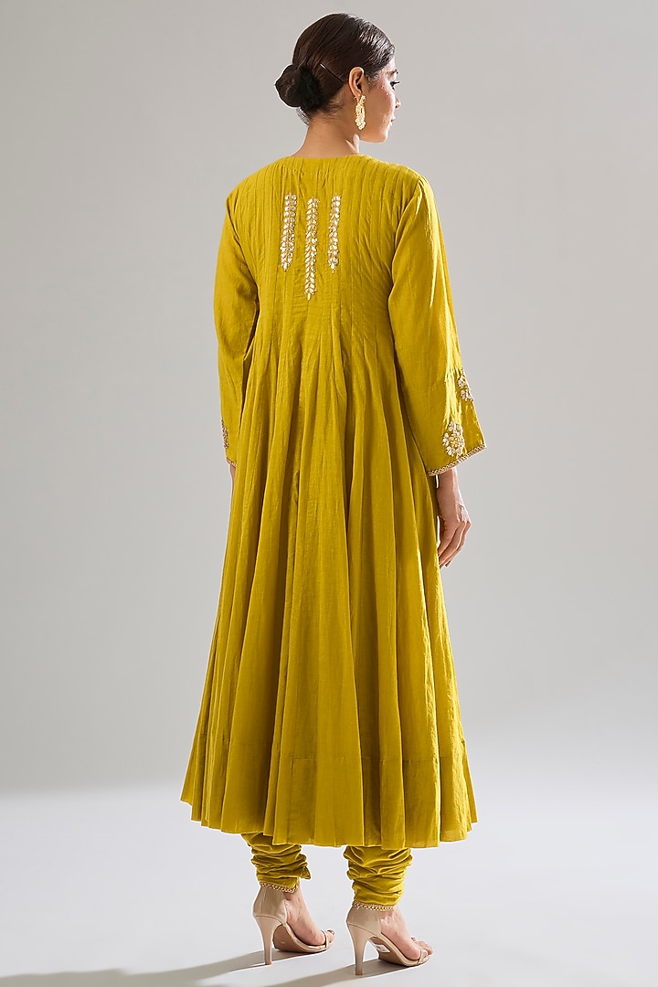 Mustard Cotton Gota Work Wedding Anarkali Set by Sareeka H & Mukkta Dograa at Pernia's Pop Up Shop