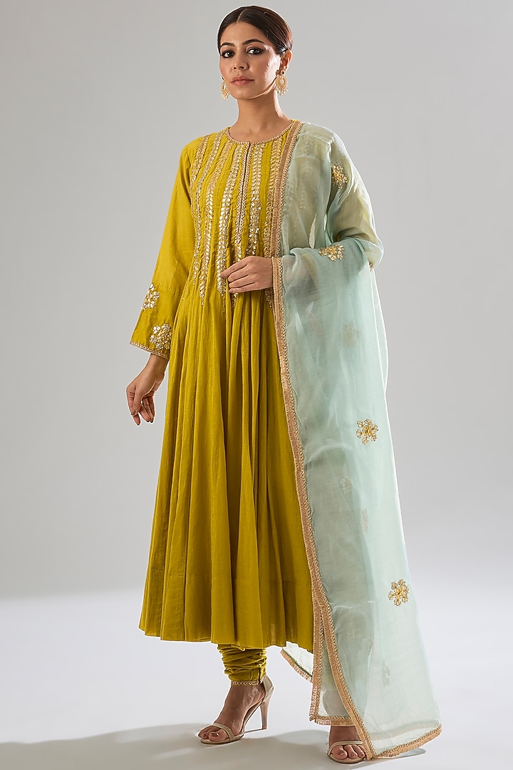 Mustard Cotton Gota Work Wedding Anarkali Set by Sareeka H & Mukkta Dograa at Pernia's Pop Up Shop