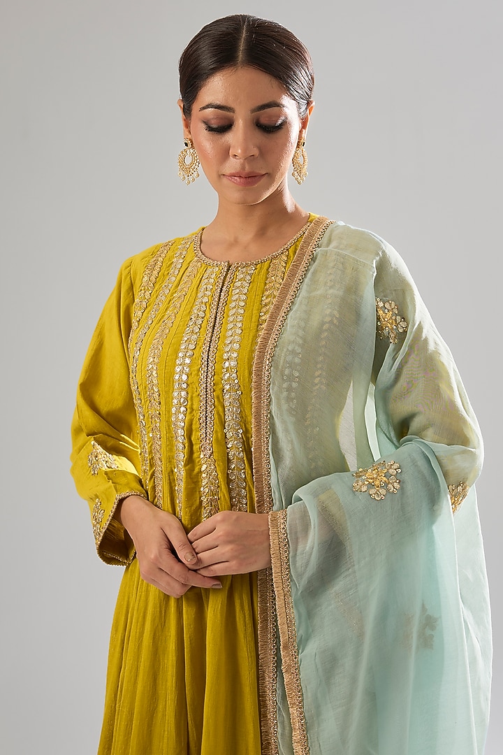 Mustard Cotton Gota Work Wedding Anarkali Set by Sareeka H & Mukkta Dograa at Pernia's Pop Up Shop