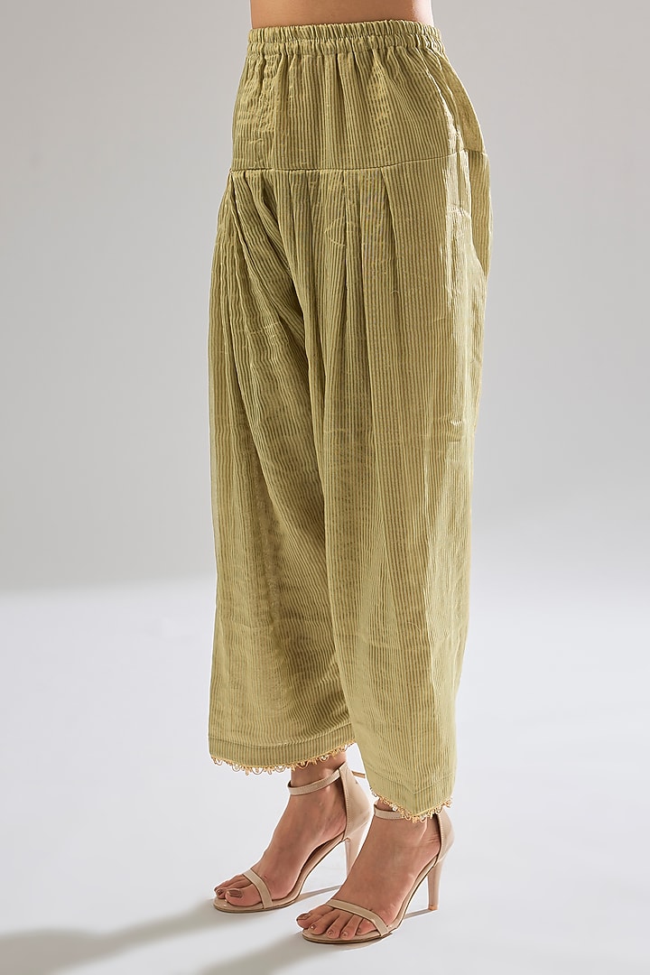 Sage Green Chanderi Hand Embroidered Kurta Set by Sareeka H & Mukkta Dograa at Pernia's Pop Up Shop