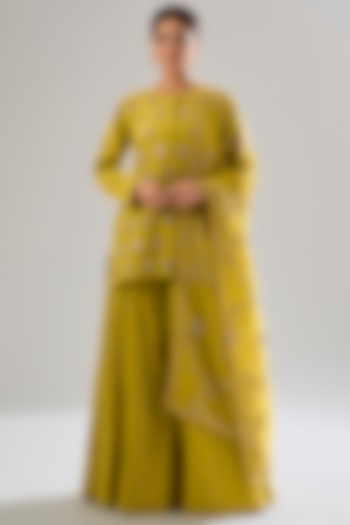 Mustard Cotton Wedding Sharara Set by Sareeka H & Mukkta Dograa at Pernia's Pop Up Shop