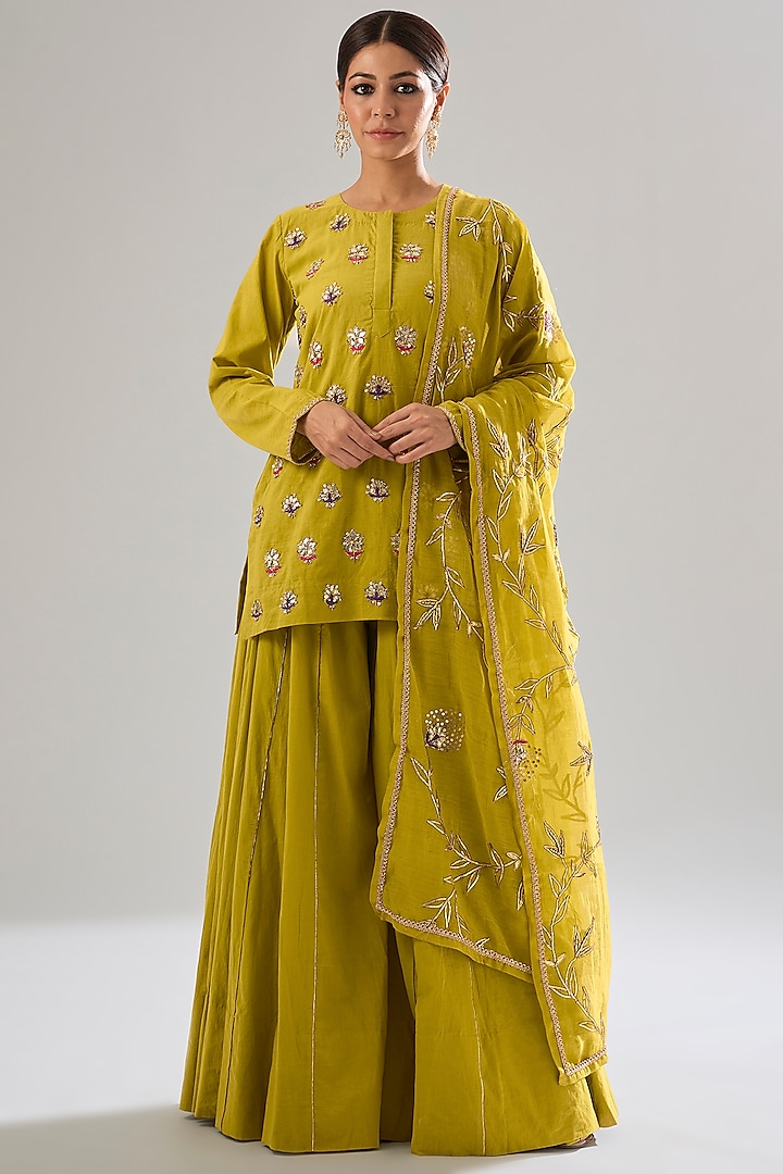 Mustard Cotton Wedding Sharara Set by Sareeka H & Mukkta Dograa at Pernia's Pop Up Shop
