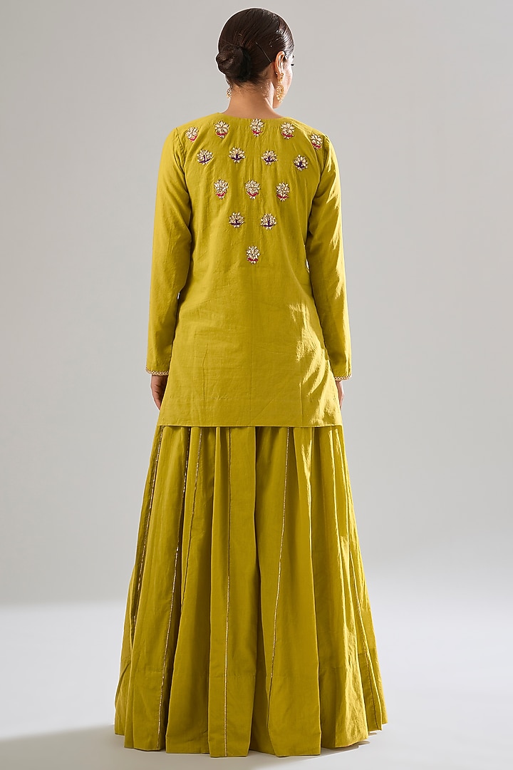Mustard Cotton Wedding Sharara Set by Sareeka H & Mukkta Dograa at Pernia's Pop Up Shop