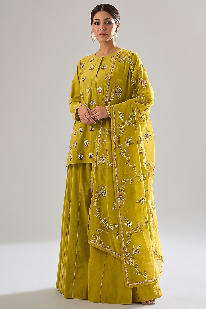 Mustard Cotton Wedding Sharara Set by Sareeka H & Mukkta Dograa at Pernia's Pop Up Shop