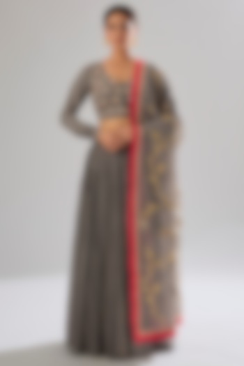 Grey Cotton Sequin & Pearl Embroidered Wedding Lehenga Set by Sareeka H & Mukkta Dograa at Pernia's Pop Up Shop