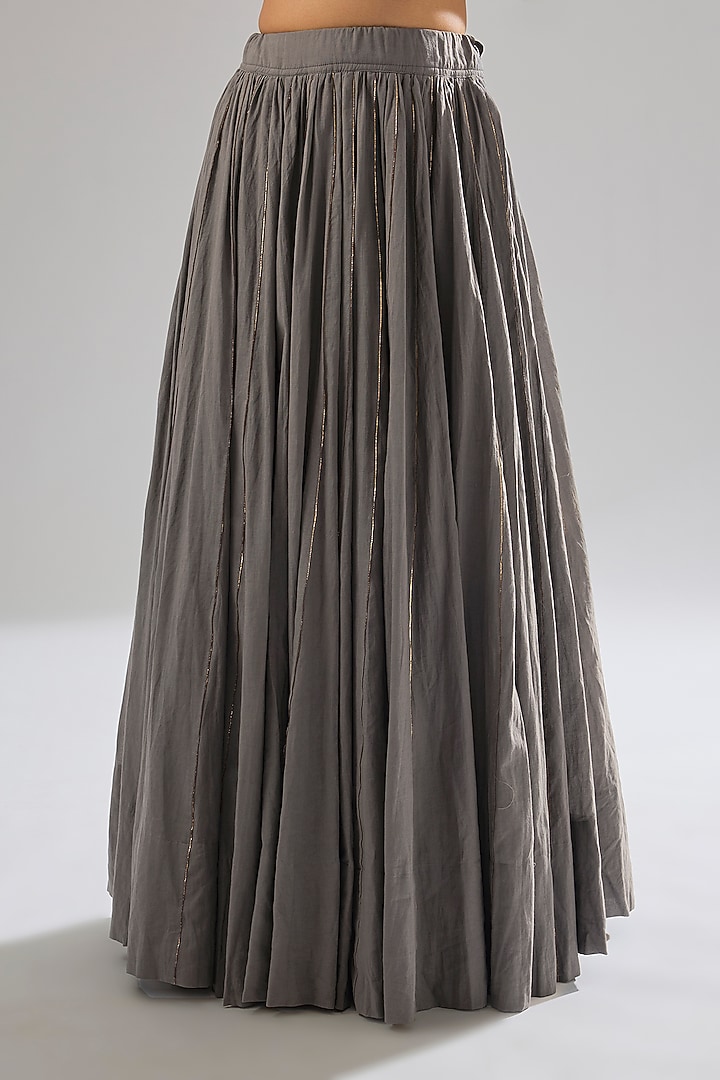 Grey Cotton Sequin & Pearl Embroidered Wedding Lehenga Set by Sareeka H & Mukkta Dograa at Pernia's Pop Up Shop
