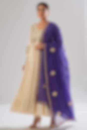 Off-White Cotton Sequin & Pearl Embroidered Wedding Anarkali Set by Sareeka H & Mukkta Dograa at Pernia's Pop Up Shop