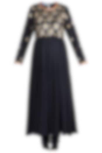 Navy Blue Embroidered Party Wear Anarkali Set by Sareeka H & Mukkta Dograa at Pernia's Pop Up Shop