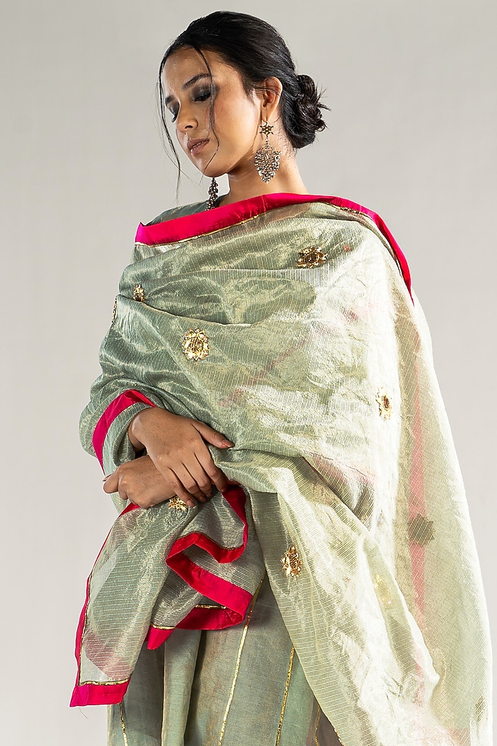 Mint Chanderi Tissue Gota & Pearl Embroidered Kalidar Kurta Set by Sareeka H & Mukkta Dograa at Pernia's Pop Up Shop