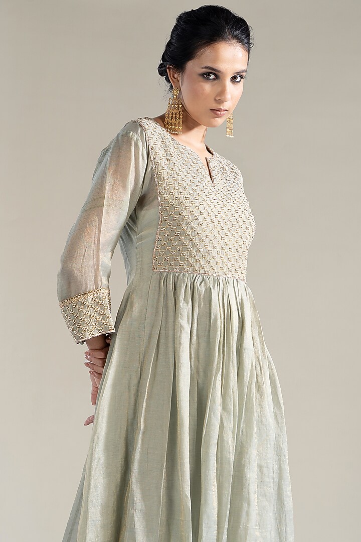 Powder Blue Chanderi Tissue Gota & Pearl Embroidered Kurta Set by Sareeka H & Mukkta Dograa at Pernia's Pop Up Shop