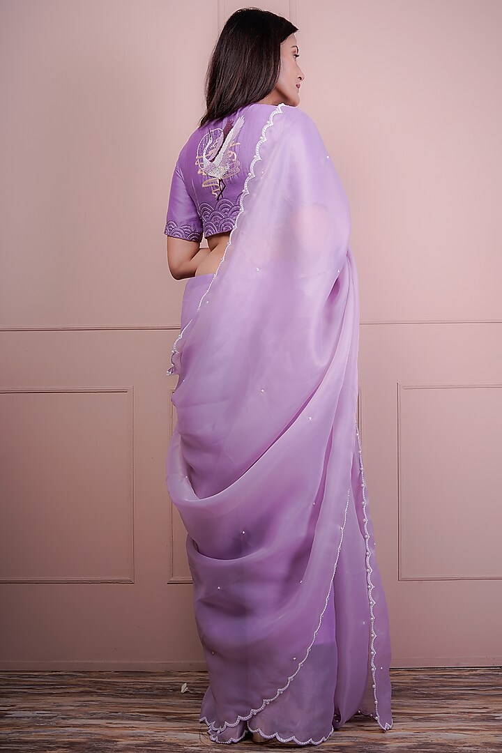 Purple Organza Embroidered Wedding Saree Set by Srota By Srishti Aggarwal at Pernia's Pop Up Shop