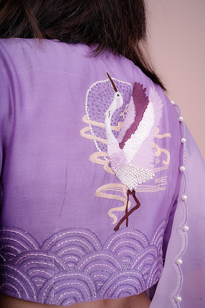 Purple Organza Embroidered Wedding Saree Set by Srota By Srishti Aggarwal at Pernia's Pop Up Shop