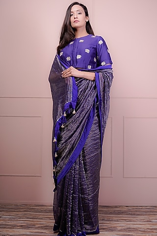 Purple Chanderi & Satin Saree Set by Srota By Srishti Aggarwal