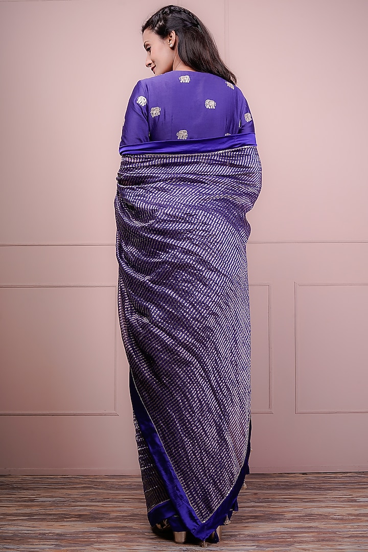 Purple Chanderi & Satin Wedding Saree Set by Srota By Srishti Aggarwal at Pernia's Pop Up Shop