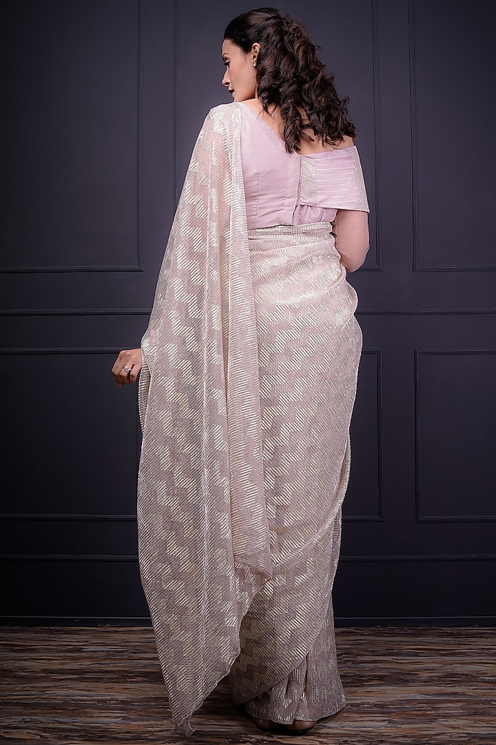 Mauve Wrinkled & Lycra Wedding Saree Set by Srota By Srishti Aggarwal at Pernia's Pop Up Shop