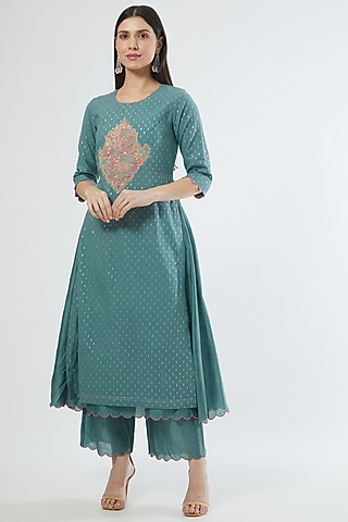Powder Blue Chanderi Kurta Set by Srota By Srishti Aggarwal