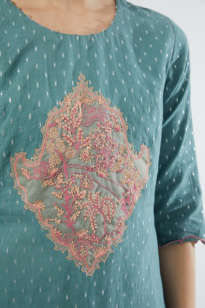 Powder Blue Chanderi Kurta Set by Srota By Srishti Aggarwal at Pernia's Pop Up Shop