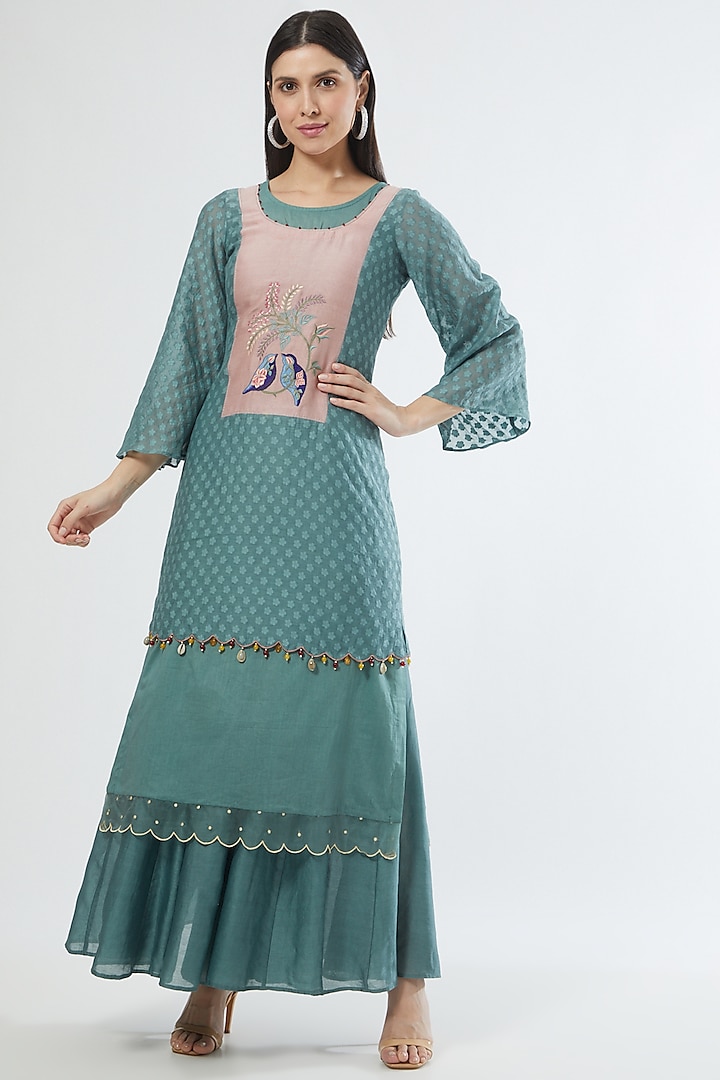 Powder Blue Chanderi Embroidered Kurta Set by Srota By Srishti Aggarwal at Pernia's Pop Up Shop