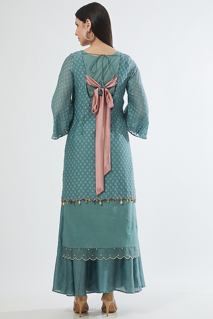Powder Blue Chanderi Embroidered Kurta Set by Srota By Srishti Aggarwal at Pernia's Pop Up Shop