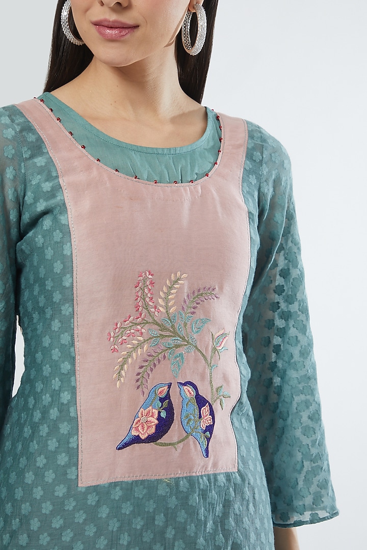 Powder Blue Chanderi Embroidered Kurta Set by Srota By Srishti Aggarwal at Pernia's Pop Up Shop