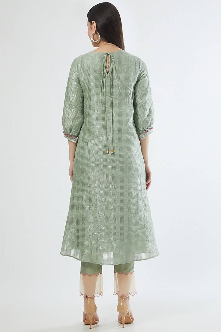 Sea Green Chanderi Embroidered Kurta Set by Srota By Srishti Aggarwal at Pernia's Pop Up Shop