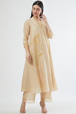 Ivory Stripe Chanderi Kurta Set by Srota By Srishti Aggarwal