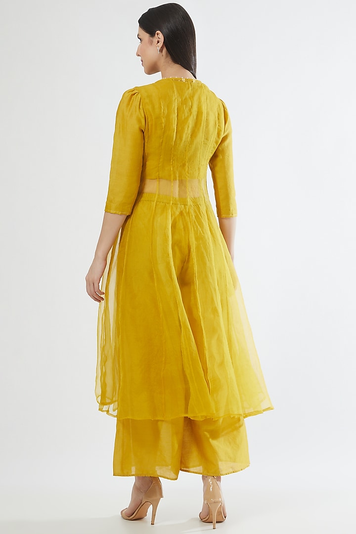 Earthy Yellow Embroidered Jacket Set by Srota By Srishti Aggarwal at Pernia's Pop Up Shop