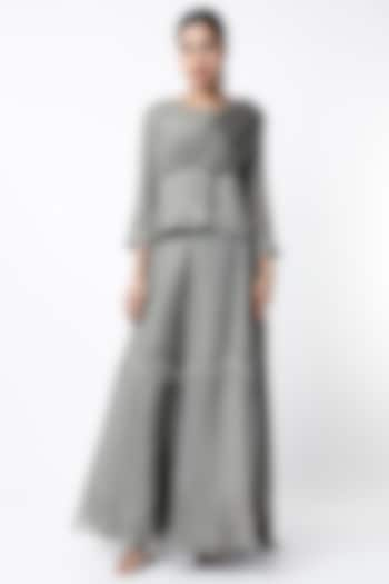 Frost Grey Organza Palazzo Pant Set by Srota By Srishti Aggarwal at Pernia's Pop Up Shop