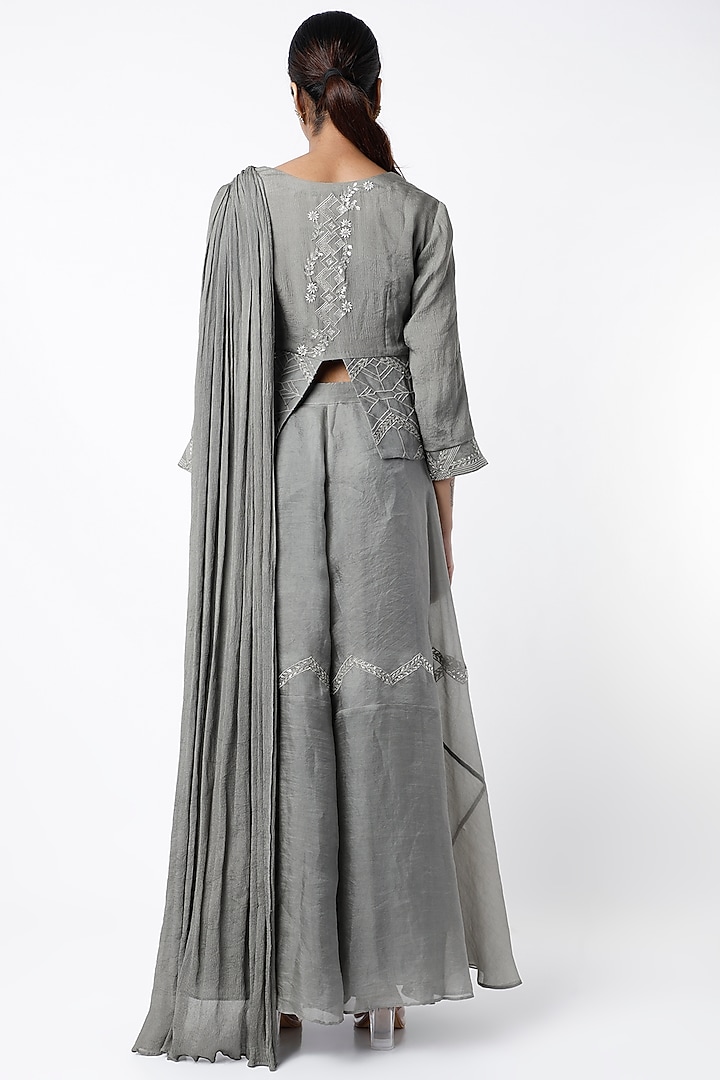 Frost Grey Organza Palazzo Pant Set by Srota By Srishti Aggarwal at Pernia's Pop Up Shop