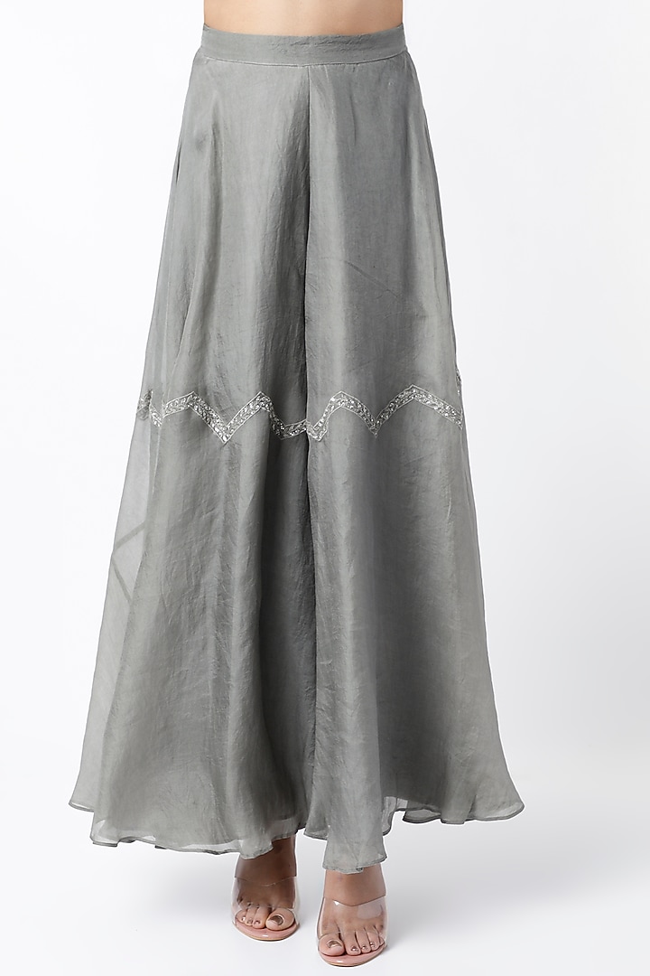 Frost Grey Organza Palazzo Pant Set by Srota By Srishti Aggarwal at Pernia's Pop Up Shop