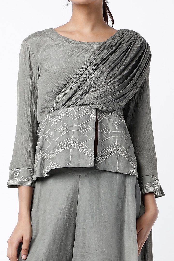 Frost Grey Organza Palazzo Pant Set by Srota By Srishti Aggarwal at Pernia's Pop Up Shop