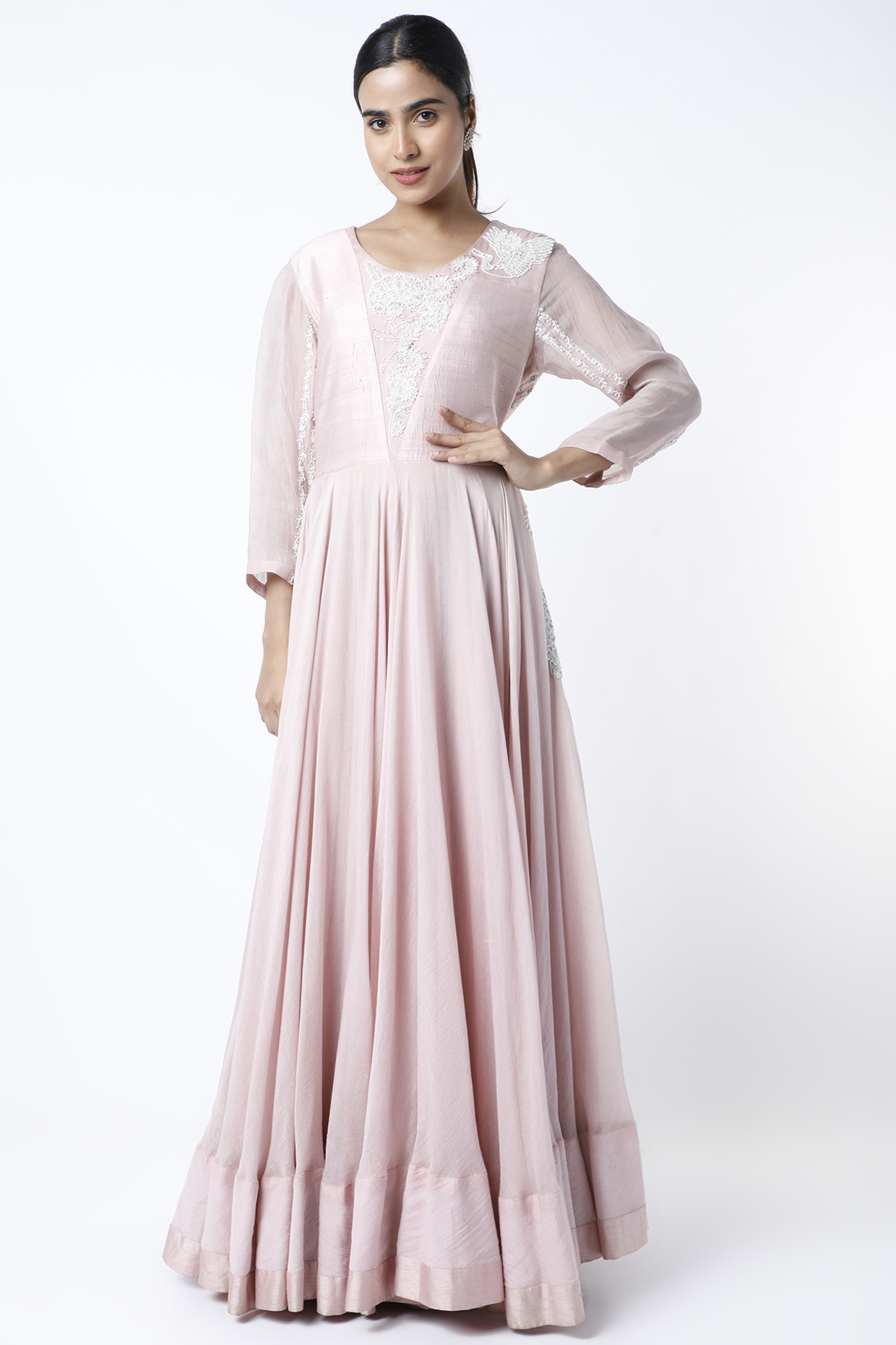 Baby Pink Embroidered Gown by Srota By Srishti Aggarwal