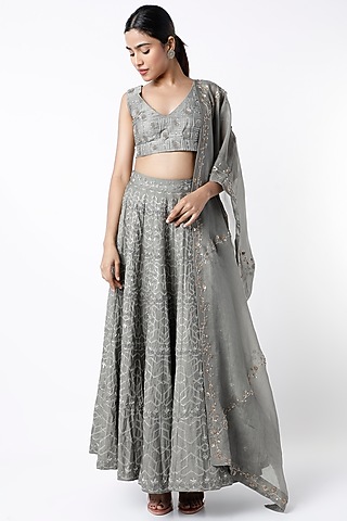 Grey Embroidered Lehenga Set by Srota By Srishti Aggarwal