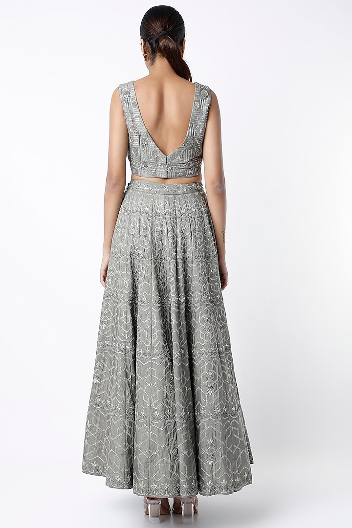 Grey Embroidered Bridal Lehenga Set by Srota By Srishti Aggarwal at Pernia's Pop Up Shop