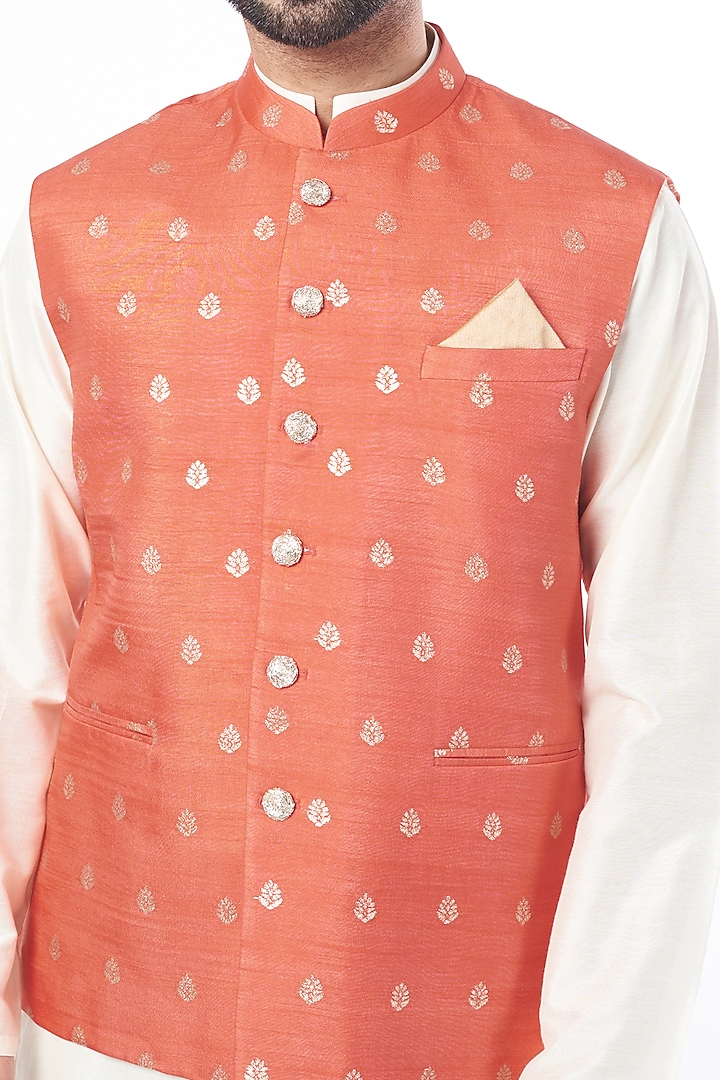 Coral Embroidered Bundi Jacket by Seirra Thakur at Pernia's Pop Up Shop