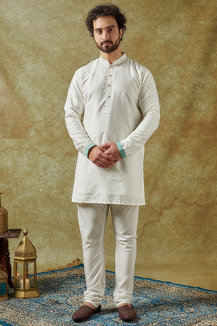 Green Dupion Silk Tikki Embroidered Bundi Jacket Set by Seirra Thakur at Pernia's Pop Up Shop