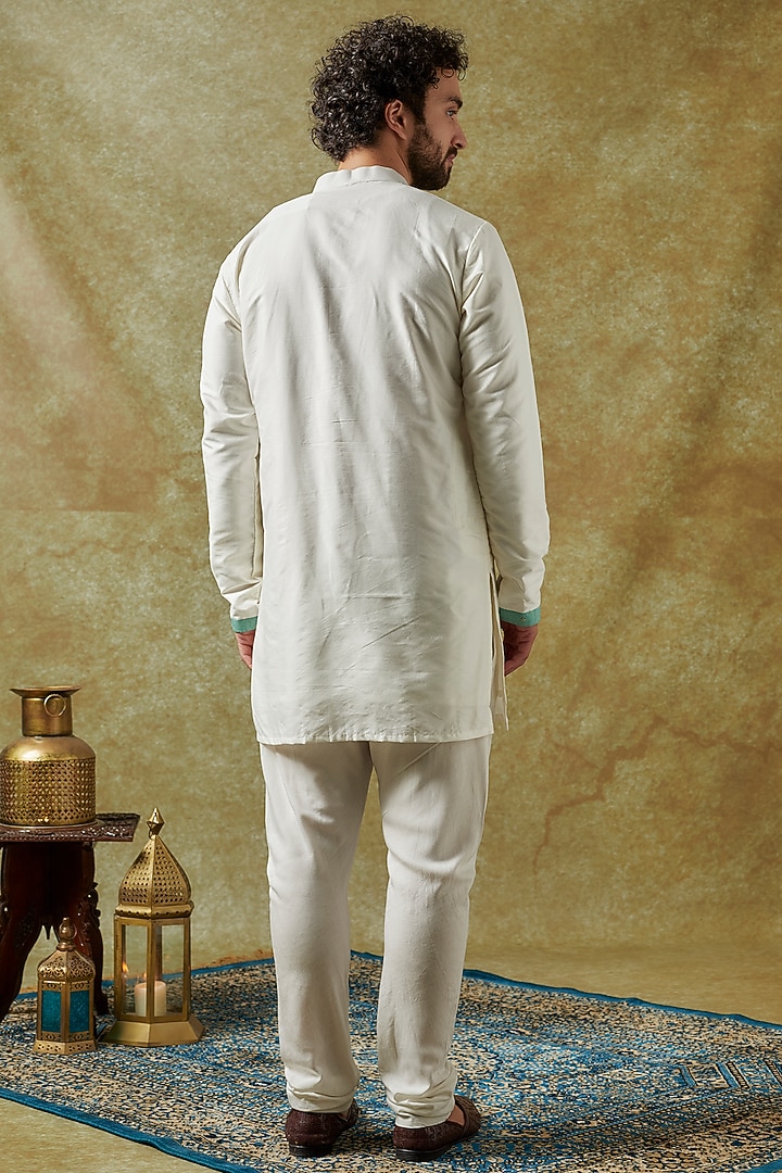 Green Dupion Silk Tikki Embroidered Bundi Jacket Set by Seirra Thakur at Pernia's Pop Up Shop