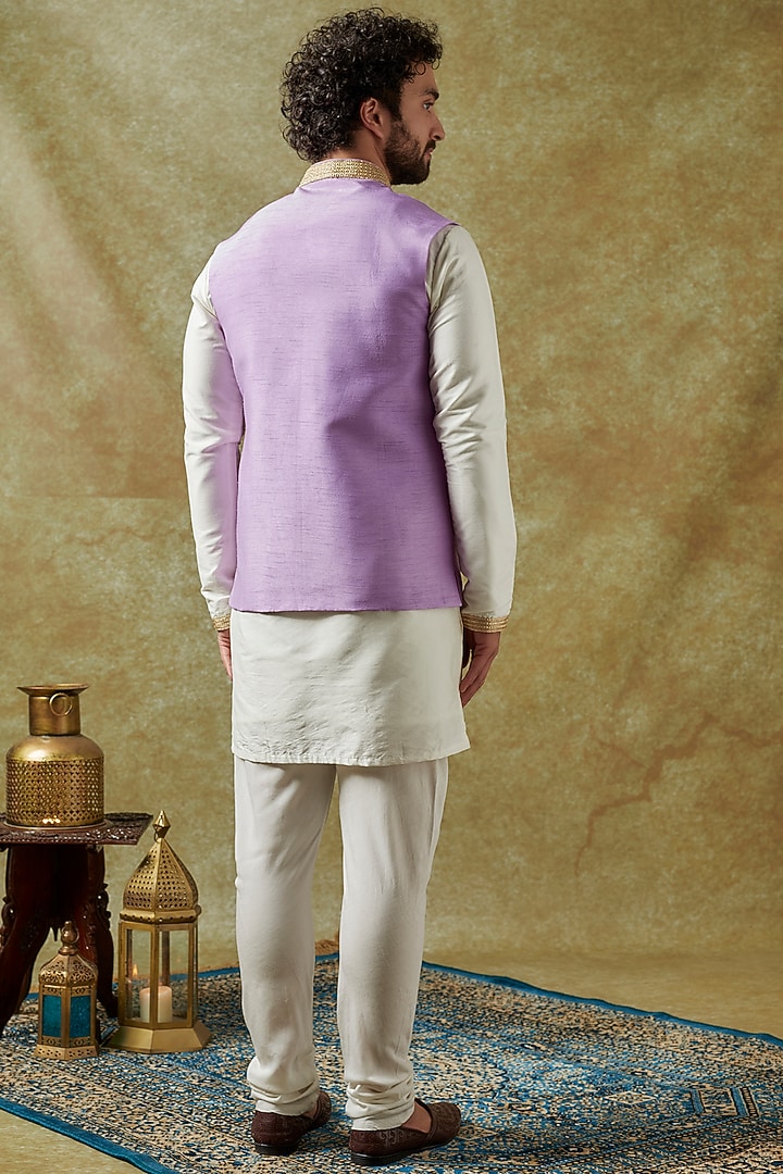 Purple Dupion Silk Applique Embroidered Bundi Jacket Set by Seirra Thakur at Pernia's Pop Up Shop