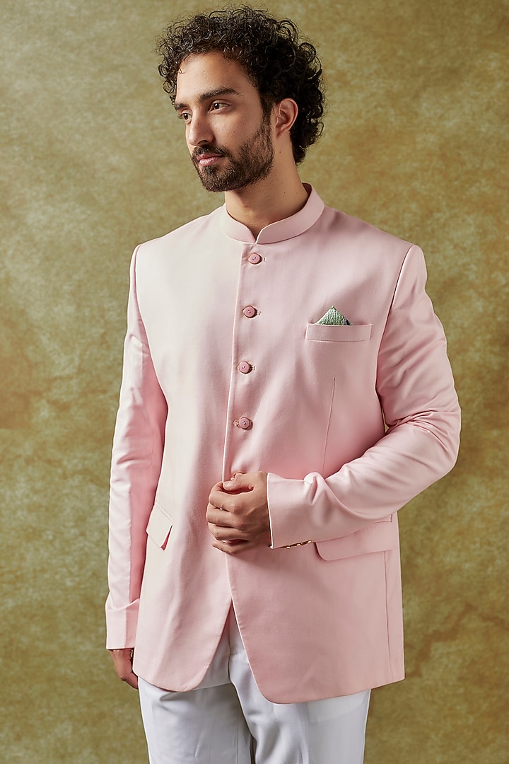 Light Pink Suiting Wedding Bandhgala Set by Seirra Thakur at Pernia's Pop Up Shop
