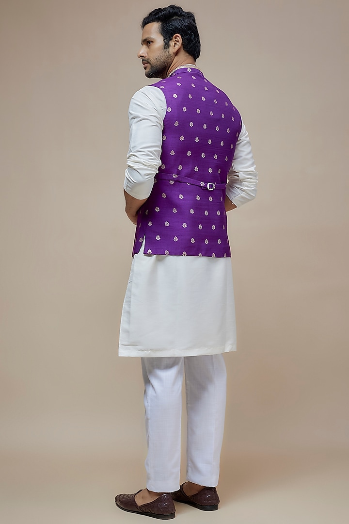 Purple Synthetic Silk Motif Embroidered Nehru Jacket by SEIRRA THAKUR at Pernia's Pop Up Shop