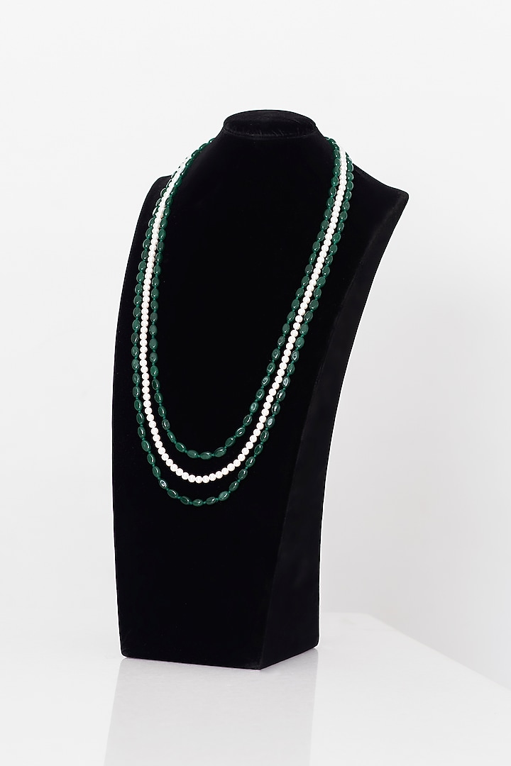 Green Emerald & Shell Pearl Layered Mala by Seirra Thakur at Pernia's Pop Up Shop