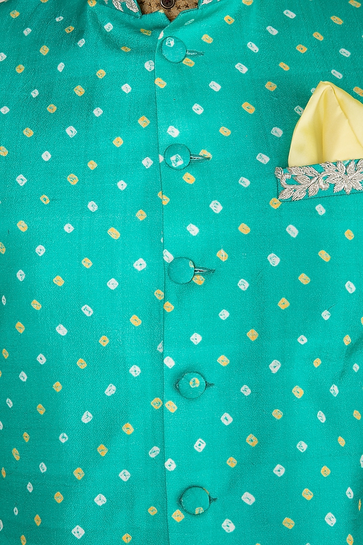 Sea Green Pure Silk Embroidered Bandhani Bundi Jacket by Seirra Thakur at Pernia's Pop Up Shop