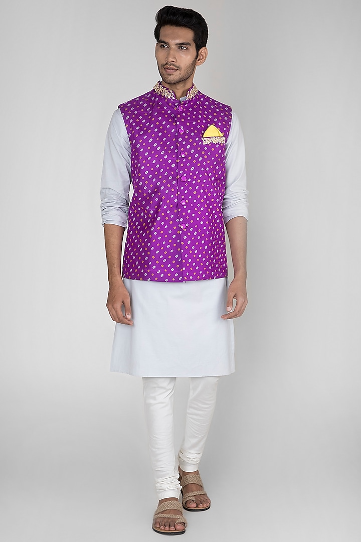 Bright Purple Embroidered Bandhani Bundi Jacket by Seirra Thakur