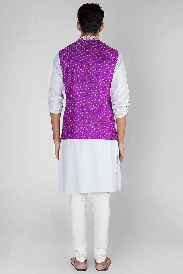 Bright Purple Embroidered Bandhani Bundi Jacket by Seirra Thakur at Pernia's Pop Up Shop