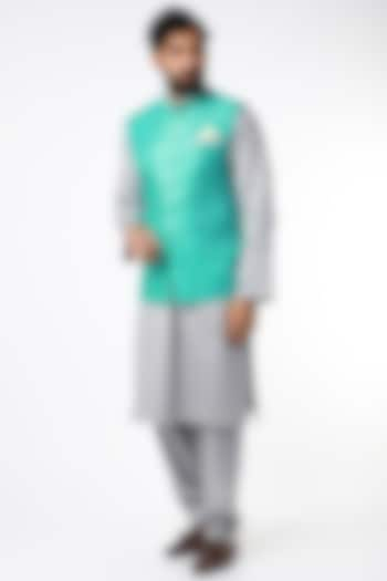 Sea Green Bandhani Printed Bundi Jacket by Seirra Thakur