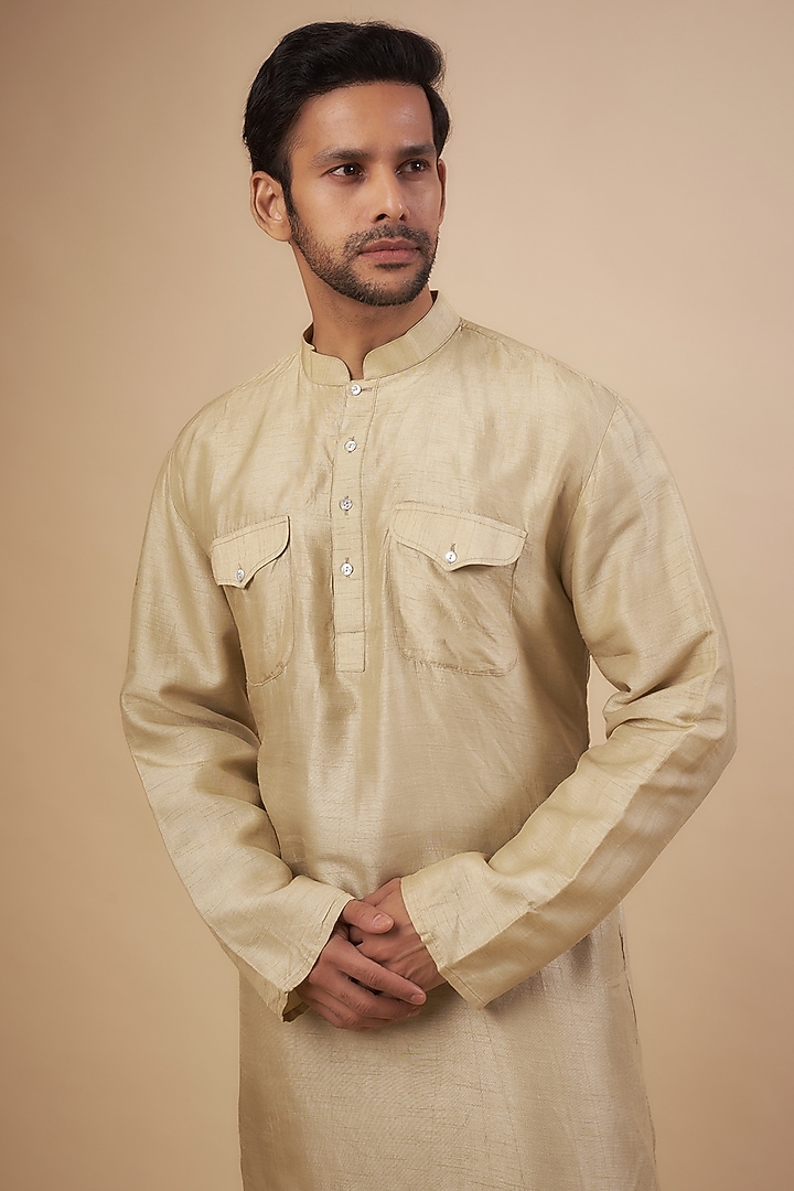 Beige Dupion Silk Kurta Set by SEIRRA THAKUR at Pernia's Pop Up Shop
