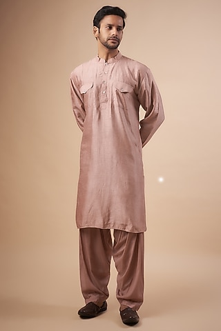 Pink Dupion Silk Kurta Set by SEIRRA THAKUR